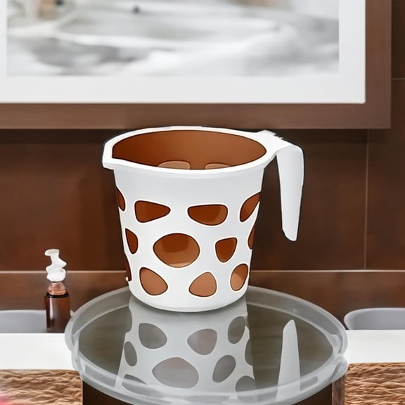 RIHJIN-Premium High Grade Plastic Duplex Designer Bathroom Bath Mugs Accessory, BPA free Bathing Mugs Dabba Camping Mug, Bathing Water Mug - 50 Ounce (Brown, 1)