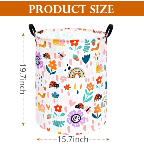 RIHJIN-Round Ladybug Pattern Laundry Hamper Storage Basket Fabric Material Storage Hamper Organization Basket, Storage Bin, Gift Box with Handles for Room