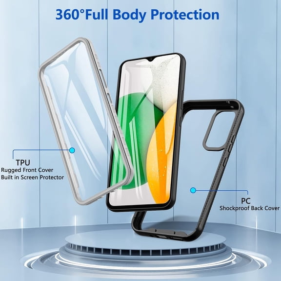 RIHJIN-Samsung Galaxy A54 5G Case With Built-in HD Screen Protector - Full Body Shockproof Silicone TPU Bumper Cover for Samsung A54 - Black