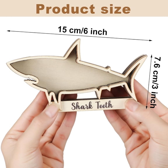 RIHJIN-Shark Tooth Display Case Shark Teeth Shadow Box Collection Wood Shark Teeth Holder Gifts for Vacation Beach Home Decor (6 x 3 Inch)