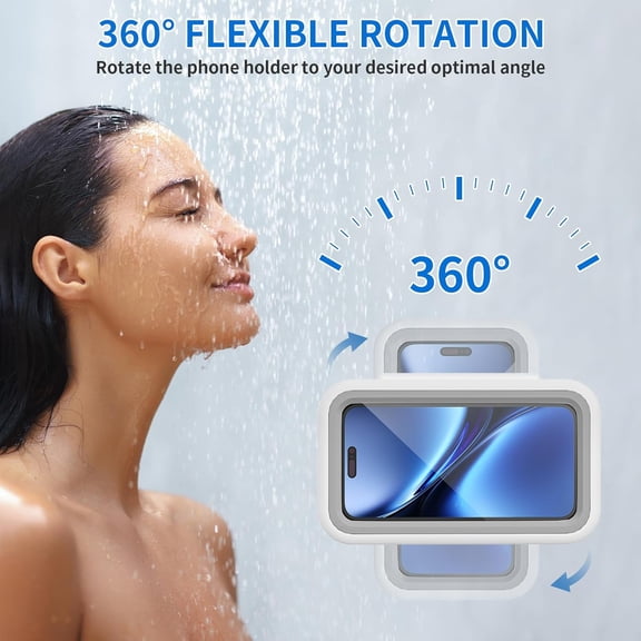RIHJIN-Shower Phone Holder Waterproof-480 Rotation, High Sensitivity Suction Cup Mount for Easy Movement, Phone Stand Case Mount for Bathtub Kitchen Mirror Suitable for All 4-7 inch Phones.