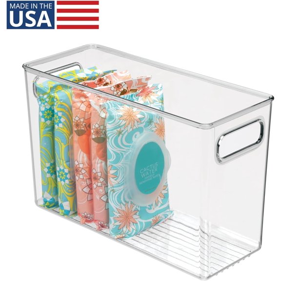 RIHJIN-Slim Clear Plastic Bathroom Storage Bin, Tall Narrow Organizer for Lotions, Creams, and Toiletries