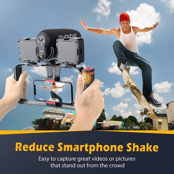 RIHJIN-Smartphone Stabilizer Grip, Cellphone Video Rig Tripod Mount Holder, with Wireless Remote Shutter for All iPhone and Android Smartphones