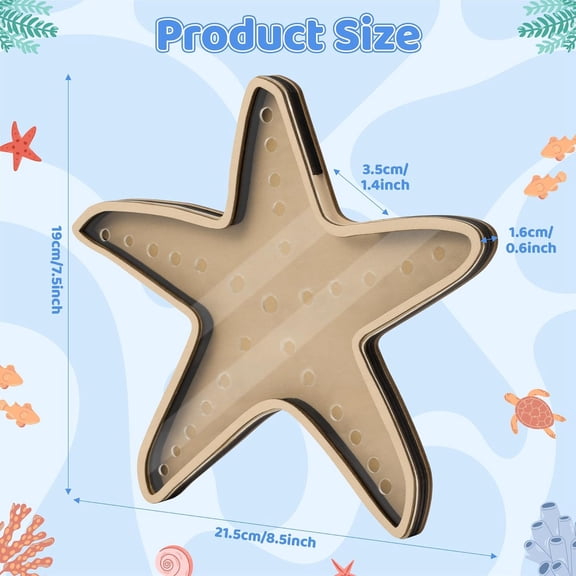 RIHJIN-Starfish Shell Collection Box - Wooden Sea Handcrafted Solid Wood Display Case with Shatter Resistant Acrylic Panel for Seashells Sea Glass Beach Treasures Home Coastal Decor & Keepsake Gift