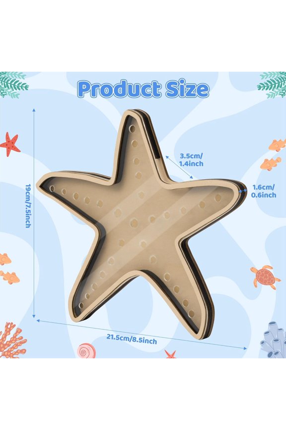 -Starfish Shell Collection Box - Wooden Sea Handcrafted Solid Wood Display Case with Shatter Resistant Acrylic Panel for Seashells Sea Glass Beach Treasures Home Coastal Decor & Keepsake Gift