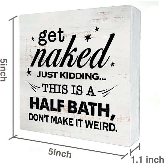 RIHJIN-This Is a Half Bath Wood Box Sign Home Decor Rustic Humor Bathroom Quote Wooden Box Sign Block Plaque for Wall Tabletop Desk Home Bathroom Decoration 5" x 5"