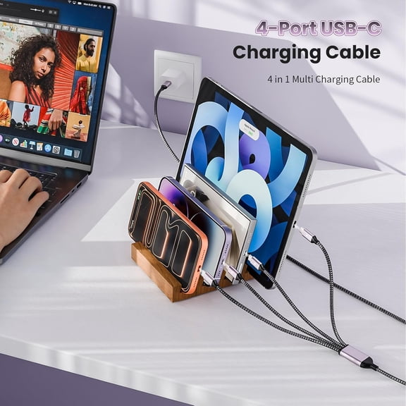 RIHJIN-Travel & Car USB C Cable, USB C Splitter Multi Charging Cable, 4 in 1 USB C Charging Cable with 4 Type C Ports, Compatible with iPhone 17/16/15 Pro Max/Android/Galaxy S26 and More USB C Device