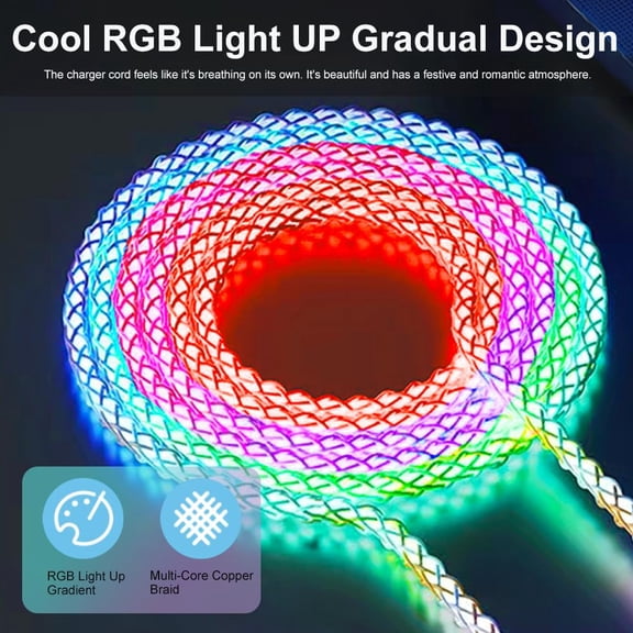 RIHJIN-USB C Cable for iPhone 15 16 Pro Max Plus Carplay, 3.3ft RGB Light Up Gradual USB A to Type C Charger Cord LED Charging Cable for iPhone 15 16, iPad Air, iPad mini, Samsung Galaxy AI S24 S23,