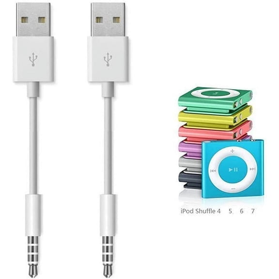 RIHJIN-USB Date Cable Replacement for iPod Shuffle Charger Cable,(2-Pack) 3.5mm Jack/Plug to USB Power Charger Sync Data Transfer Cable for iPod Shuffle 3rd 4th 5th /6/7 Gen MP3