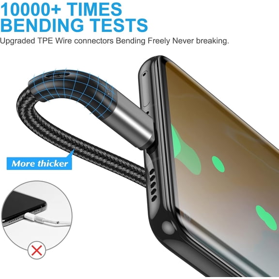 RIHJIN-USB to USB C Cable,3Pack 10ft Premium Nylon Braided Fast Charging,3A Rapid Charger Cord,Long Type C to A Cable Compatible with Samsung Galaxy S22 S21 S20 S10 S9 S8 Plus,Note 20 10 9 8,LG V50 V