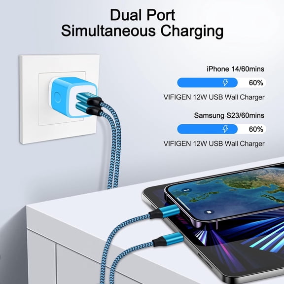 RIHJIN-Wall Charger Block, USB Wall Plug, 3 Pack Double USB Fast Charging Cube Cell Phone Charger Power Adapter Android Box for iPhone 17 16 15 14 13 12 11 Pro Max XS XR,iPad,Samsung Galaxy S25 A17,P