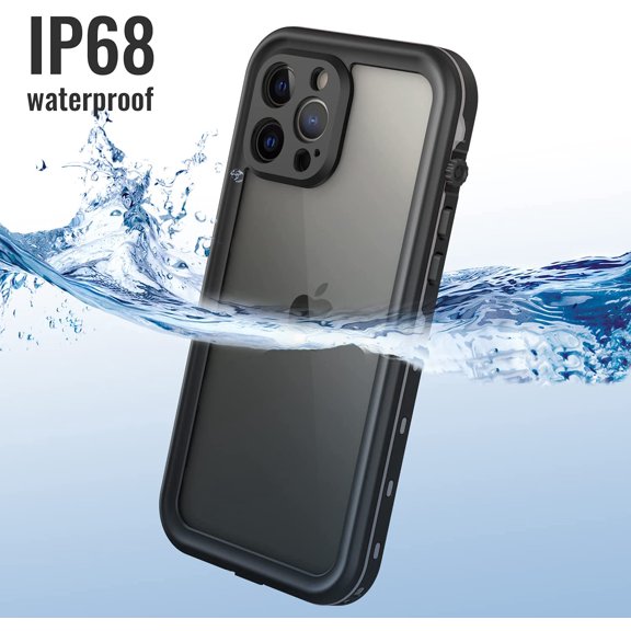 RIHJIN-Waterproof Phone Case Compatible with iPhone 13 Pro Max, IP68 Waterproof Shockproof Dust-Proof Phone Case with Built in Screen Protector, Full Body Protective Case (Black, iPhone 13 Pro Max)