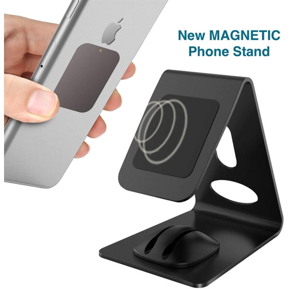 RIHJIN-WixGear Cell Magnetic Phone Stand, Premium Phone Holder for iPhones, Android Smartphones & Mini Tablets Sturdy Metal Phone Stand for Desk with Smart Cord Holder, Magnetic Cell Phone Mount