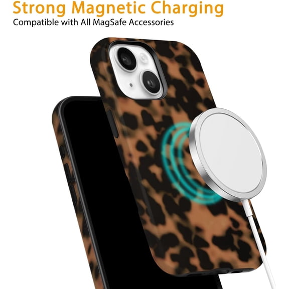 RIHJIN-for iPhone 15/14/13 Case Cute Design Strong Magnetic Cute Slim [Compatible with MagSafe] Wireless Charging Phone Case 2 in 1 Shockproof Heavy Duty Protection Cover 6.1", Turtle Shell