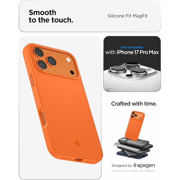 RIHJIN-for iPhone 17 Pro Max Case, Silicone Fit MagFit [Compatible with MagSafe] - Cosmic Orange
