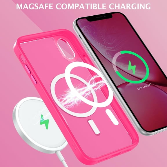 RIHJIN-for iPhone X Case, iPhone Xs Phone Case Compatible with Magsafe Wireless Charging Translucent Matte Back Slim Shockproof Anti-Scratch Anti-Yellow Protective Magnetic iPhone X/XS Case, Hot Pink