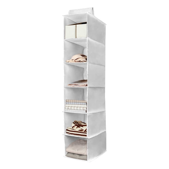 RIHUD Fabric Hanging Wardrobe Storage 6 Shelves Heavy Duty Organiser Storage Unit with 2 Widen Straps Storage Rack Suit for Sweaters, Shoes, Accessories