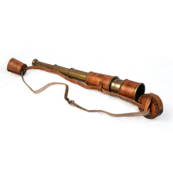 Roorkee Instruments India 12x Antique Telescope, Kelvin and Hughes Functional Vintage Replica, with Beautiful Imprinted Leather Case, Gifting Nautical Navy Zoomable Pirate Spyglass Collectible 16"…