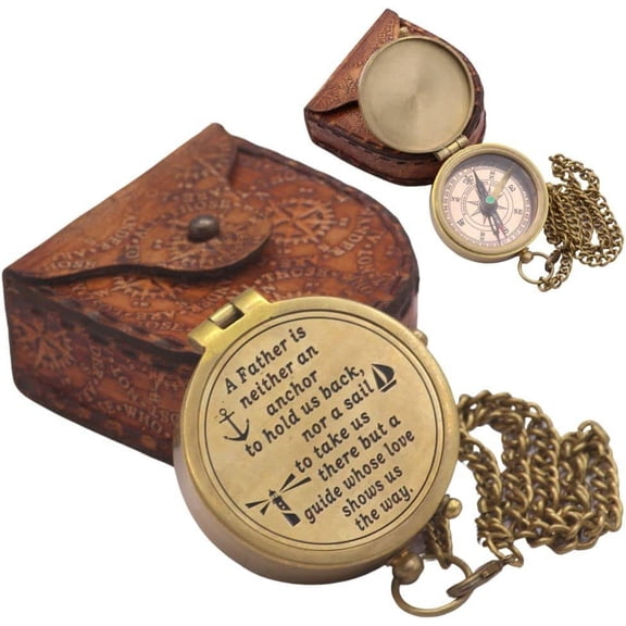 RII Antique Nautical Vintage Directional Magnetic Compass with Famous Scripture Quote Engraved Baptism Gifts with Leather Case