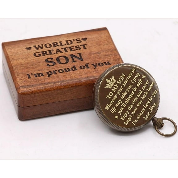 Roorkee Instruemnts (INDIA) Pocket Brass Compass with Engraved Wood Box, Navy,