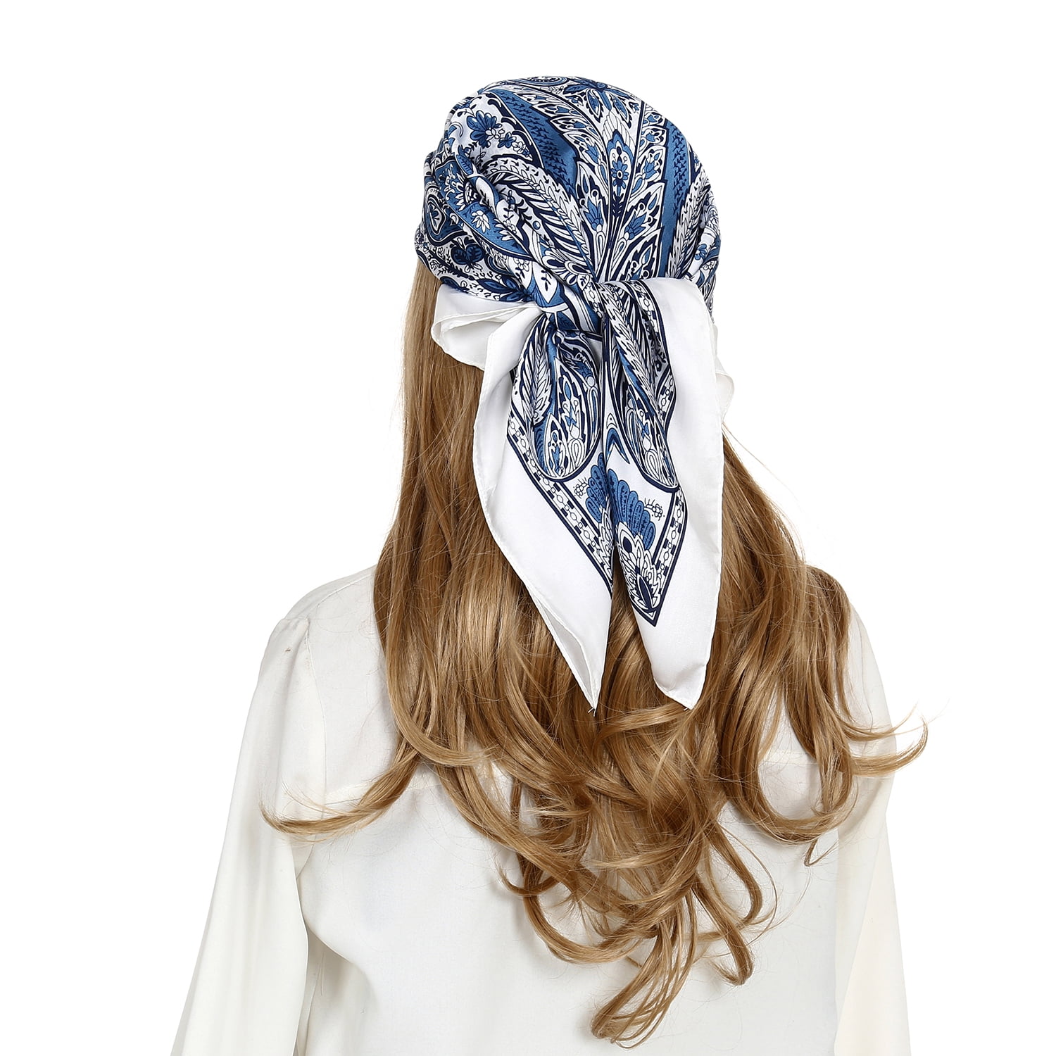Syhood 4 Pieces 27 Inch Bandanas For Women Satin Headband Scarves Silk  Feeling Rag Girls Boho Head Scarves (Navy Blue, Coffee, Black Be