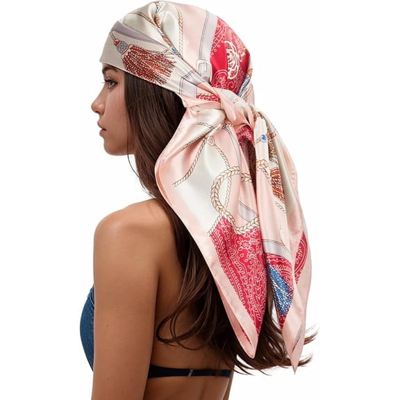 RIIQIICHY Head Scarf for Women Like Silk Scarf Hair Scarf Printed Square Scarf Bandanas for Women 35 Inches