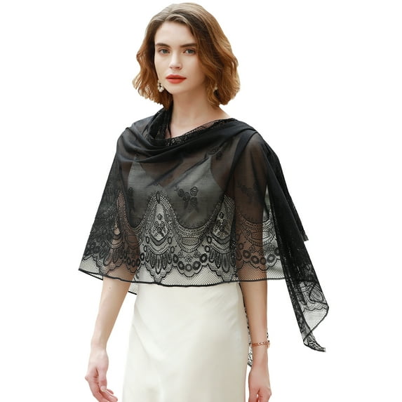 RIIQIICHY Womens Floral Lace Scarf Pashmina Scarves for Women Shawls and Wraps for Evening Dresses Black