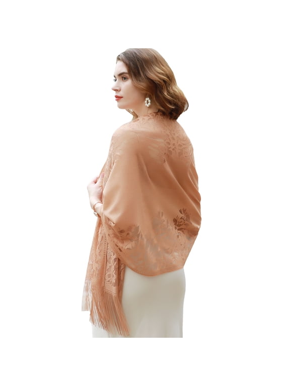 Womens Floral Lace Scarf Pashmina Scarves for Women Shawls and Wraps for Evening Dresses Caramel