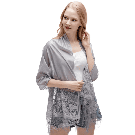RIIQIICHY Womens Floral Lace Scarf Pashmina Scarves for Women Shawls and Wraps for Evening Dresses Grey