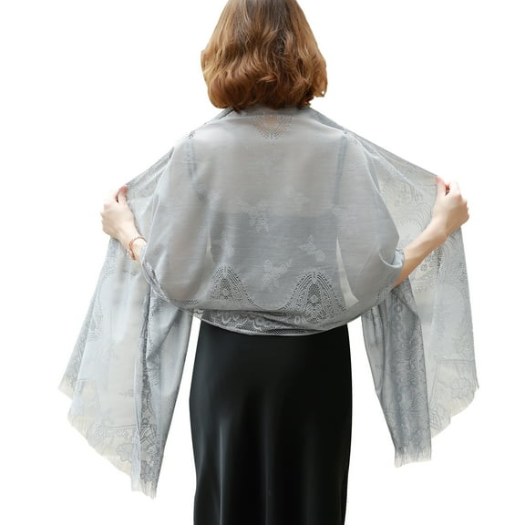 RIIQIICHY Womens Floral Lace Scarf Pashmina Scarves for Women Shawls and Wraps for Evening Dresses Grey