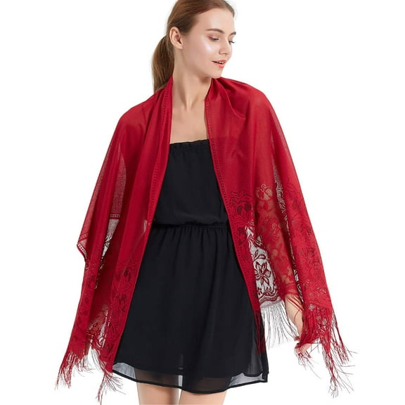 RIIQIICHY Womens Floral Lace Scarf Pashmina Scarves for Women Shawls and Wraps for Evening Dresses Light Burgundy