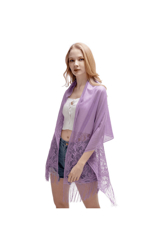 Womens Floral Lace Scarf Pashmina Scarves for Women Shawls and Wraps for Evening Dresses Purple