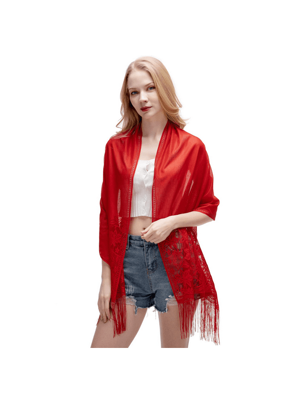 RIIQIICHY Womens Floral Lace Scarf Pashmina Scarves for Women Shawls and Wraps for Evening Dresses Red