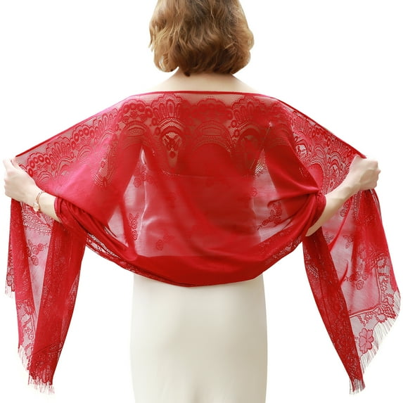 RIIQIICHY Womens Floral Lace Scarf Pashmina Scarves for Women Shawls and Wraps for Evening Dresses Red