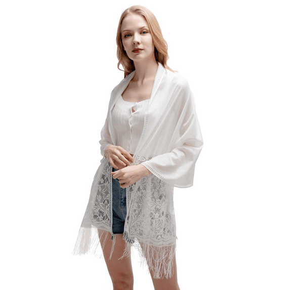 RIIQIICHY Womens Floral Lace Scarf Pashmina Scarves for Women Shawls and Wraps for Evening Dresses White