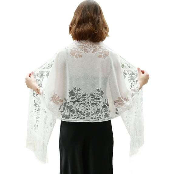 RIIQIICHY Womens Floral Lace Scarf Pashmina Scarves for Women Shawls and Wraps for Evening Dresses White