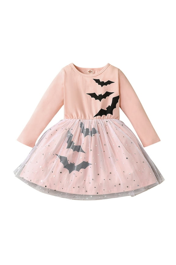 Cat Dress Toddler Kids Girls Long Sleeve Cartoon Halloween Bat Prints Mesh Tulle Princess Dress Pageant Costume Corset Dress with Sleeves 24 Month Boy Clothes
