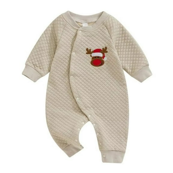 RIJOPUTY Christmas Baby Girl Outfit Christmas Outfit Baby Boy Christmas Outfits Boy 5t Clothes White Sweatsuit Boys Girl Jumpsuit Kids Outfits, Khaki 0-3 Months