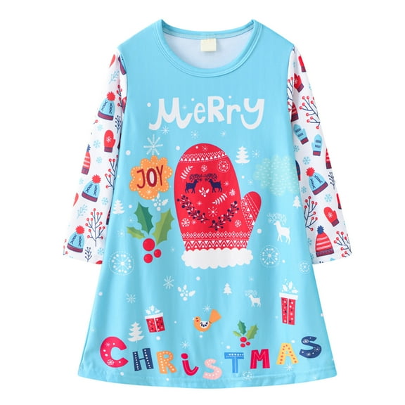 RIJOPUTY Christmas Plaid Dress Toddlers Christmas Dresses 3t Christmas for Girls Country Dresses Long Sleeve Short Dress Black Outfit Baby Clothes, Light Blue 1-2 Years