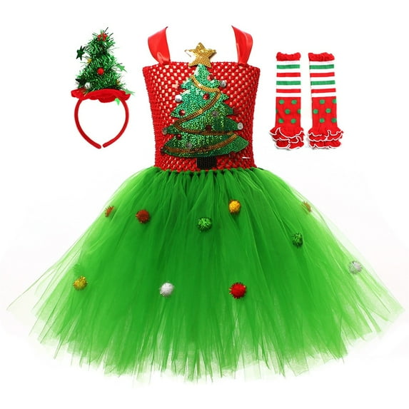 RIJOPUTY Christmas Tutu Dresses for Girls Christmas Dress Size 8 Red Girls Plus Size Winter Dress White Bridal Shower Dress Newborn Clothes Baby, Green 6-7 Years