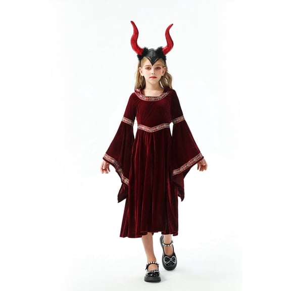 RIJOPUTY Girls Renaissance Dress Halloween Girls' Corset Dress Halloween Retro Court Children's Clothing Witch and Devil Corner Dress Baby Clothes Girl