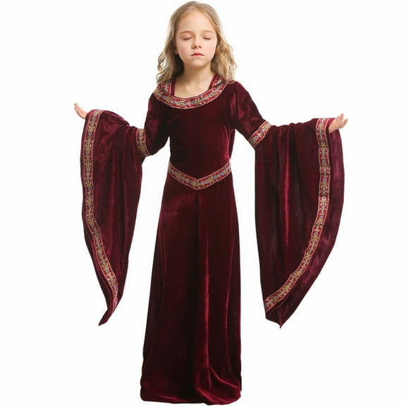 RIJOPUTY Green Medieval Dress Girls' Set Bell Sleeve Black Dress Halloween Wine Red Children's Clothing Girls' Performance Outfit Boys 2t Clothes Girls Winter Clothes