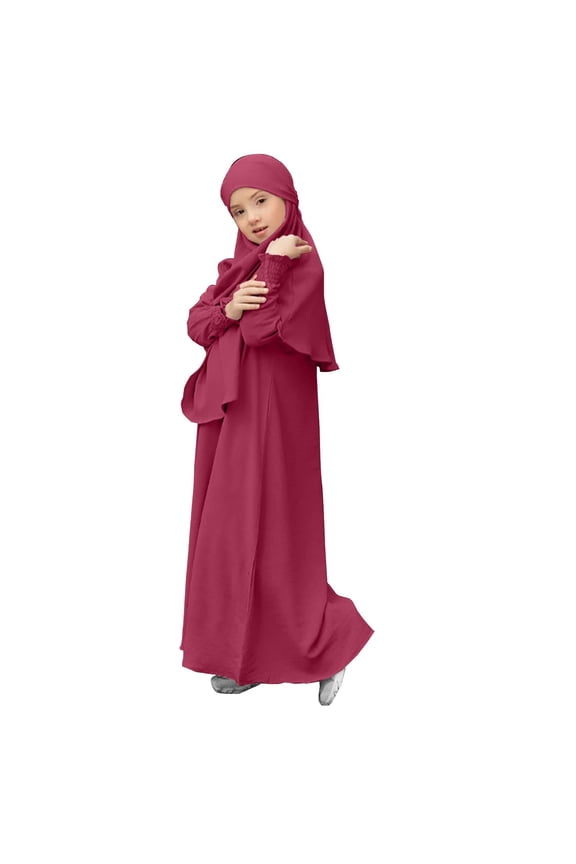 Kids Prayer Dress Muslim Clothes for Girls Long Sleeve Abaya Maxi Islamic Kaftan Jilbab Loose Long Robe (without Head Scarf )