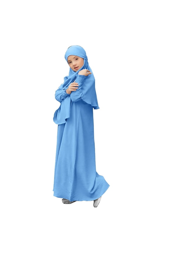Kids Prayer Dress Muslim Clothes for Girls Long Sleeve Abaya Maxi Islamic Kaftan Jilbab Loose Long Robe (without Head Scarf )