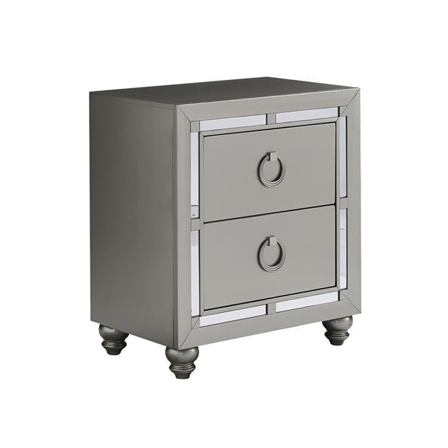 Silver Mirrored 2-Drawer Nightstand with Ring Pulls