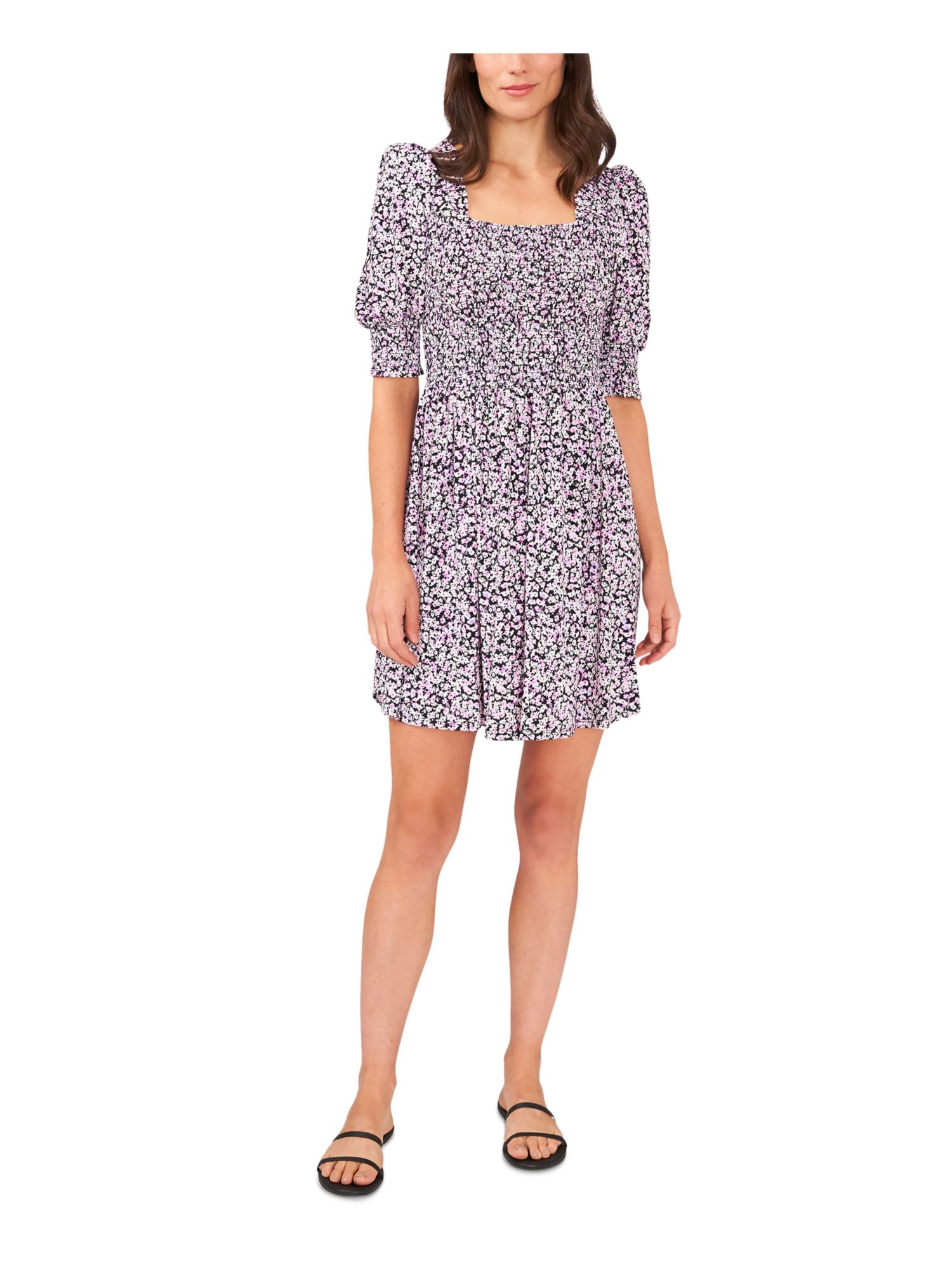 RILEY&RAE Womens Black Smocked Ruffled Pullover Floral Pouf Sleeve Square Neck Short Fit + Flare Dress M - Walmart.com RILEY&RAE Womens Black Smocked Ruffled Pullover Floral Pouf Sleeve Square Neck Short Fit + Flare Dress M - Walmart.com