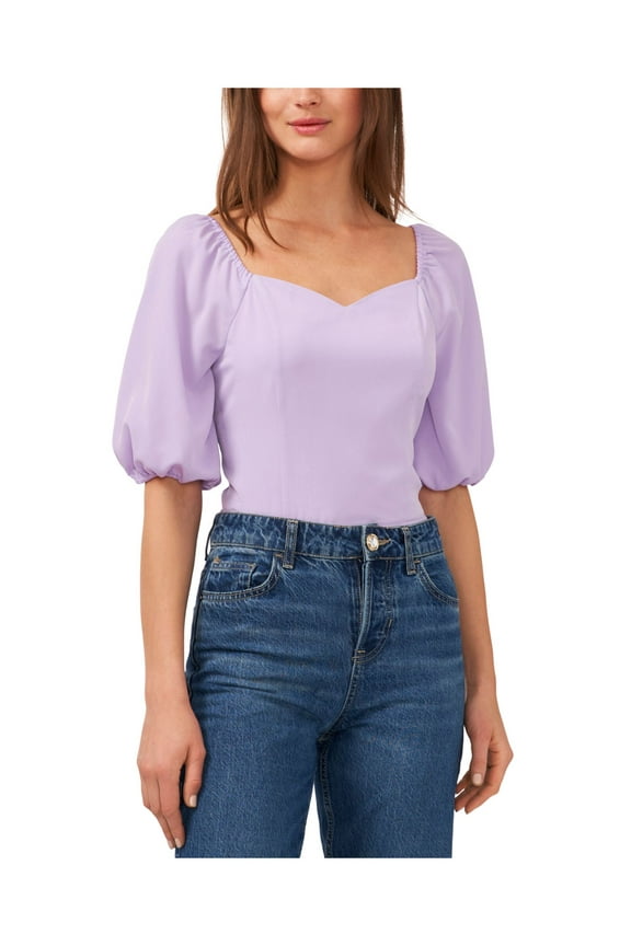 RILEY&RAE Womens Purple Smocked Pullover Unlined Square Back Pouf Sleeve Sweetheart Neckline Top XS