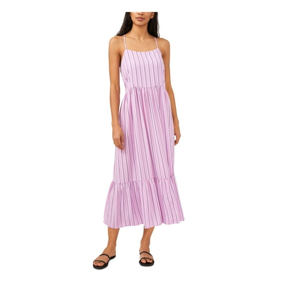 RILEY&RAE Womens Purple Zippered Crisscross Back Straps Striped Sleeveless Scoop Neck Midi Fit   Flare Dress M