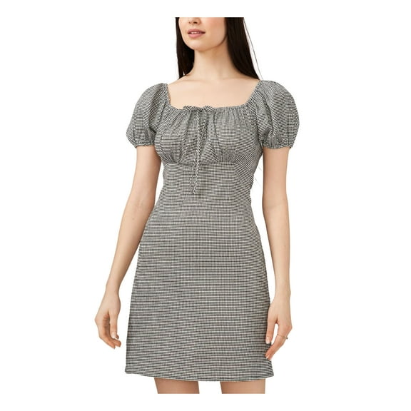 RILEY&RAE Womens White Smocked Tie Pullover Empire Waist Check Short Sleeve Square Neck Short Party Sheath Dress L
