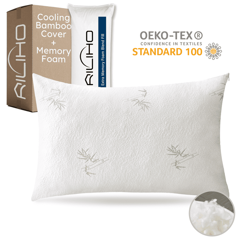 RILIHO Cooling Pillows for Sleeping 1 Pack, Shredded Memory Foam Pillows Viscose of Bamboo Cover, Adjustable Pillow for Side Back Stomach Sleepers Luxury Gel Pillows Standard Size